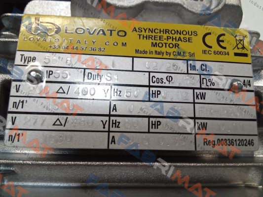 ELT.MOT. 230/400 V – 50 HZ – IP 55 – Cl. F – S1 – IE1 LovatoItaly