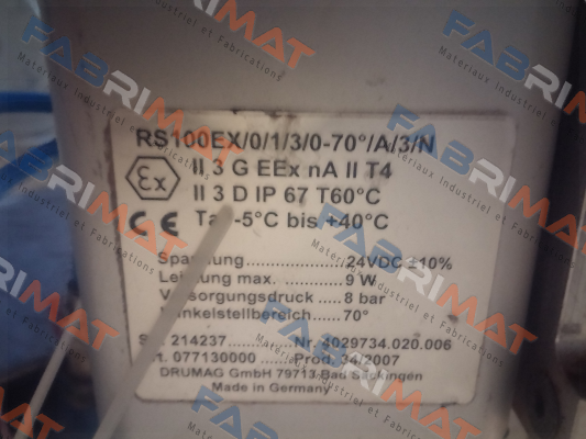 Obsolete  RS100EX/0/1/3/0-70/A/3/N replaced by RS100/0/1/3/0-70°/C/3/N Specken Drumag