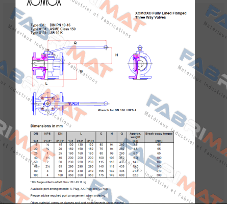 Plug valve, type 131-ISO DN 40  PN 10  Xomox