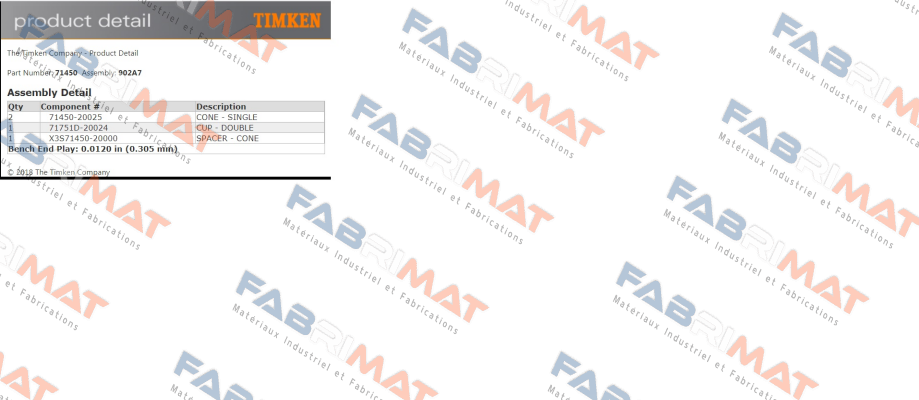 71450-902A7 ( Similar 71450-90045)  Timken