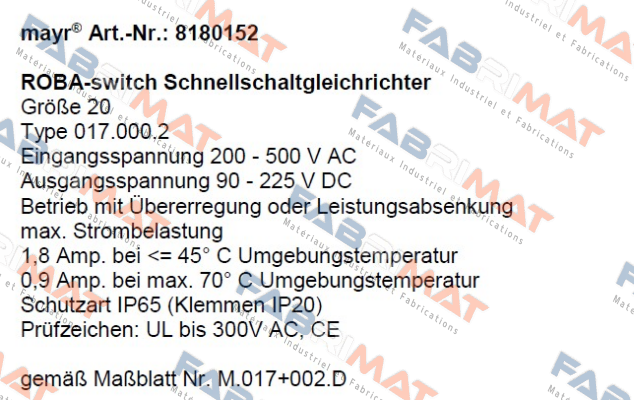 P/N: 8180152 Type: 017.000.2  Mayr