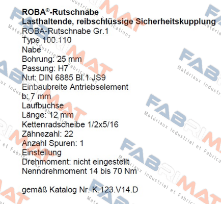 P/N: 0000768-2 Type: 100.110 ROBA-Rutschnabe Gr. 1 mit Standardkettenrad  Mayr