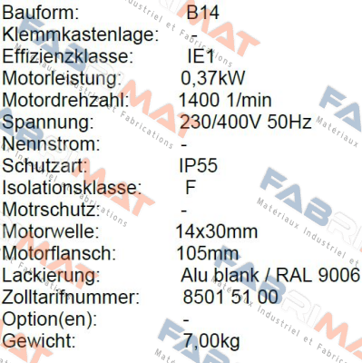 MOT. ELVEM KW0,37 HP0,5 4P PAM71B B14 IE1 Elvem