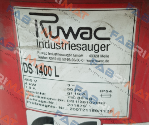 filter for DS 1400 L  Ruwac
