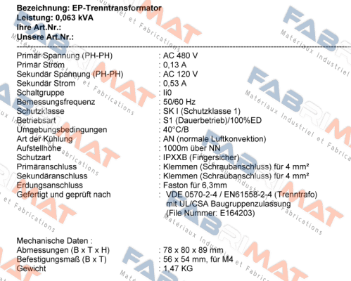 RSTN 63 UL-CSA / 5795660 / Michael Riedel Transformatorenbau