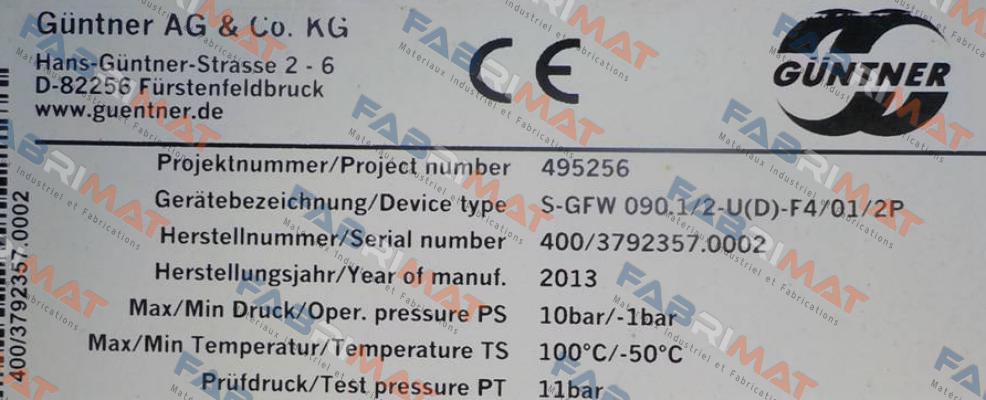 Type:S-GFW 090.1/2-U(D)-F4/01/2P (OEM for Güntner) Guntner