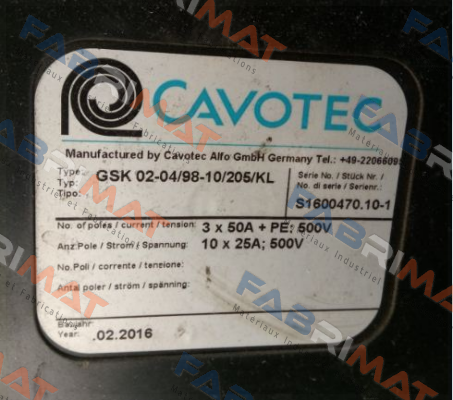 GSK 02-04/98-10/205/KL Cavotec
