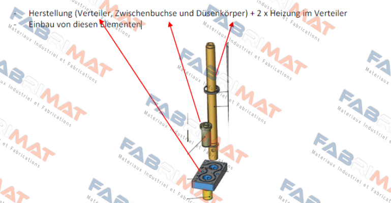 Erbringung von einem kompletten Düsenkörper zusammen mit dem Verteiler und der Zwischenbuchse, ohne Düsenspitze und Mundstück. RUNIPSYS