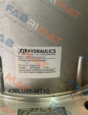 PN: PT3500139 / RV 350/204/300 R+L HYDRAULICS