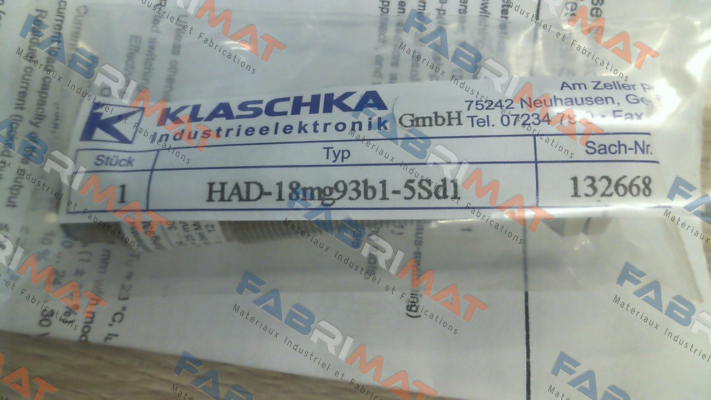 P/N: 132668 Type: HAD-18MG93B1-5SD1 Klaschka