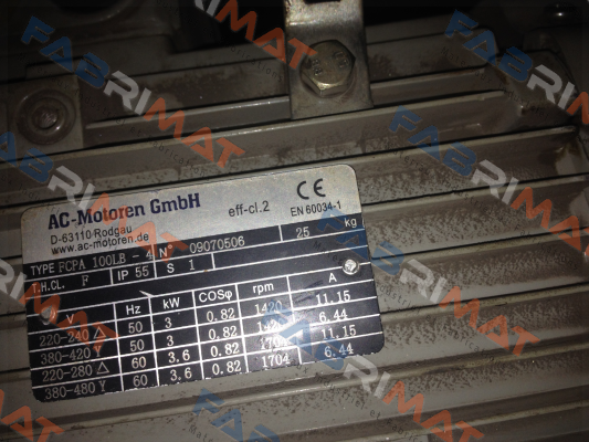 Type FCPA 100LB-4/ № 09070506  replaced by EDM-4-B35-3-100L-A-Z0  AC Motoren