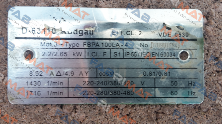FBPA 100LA-4 - alternative is  IE2AC10LA428, type ACA 100 LA-4/HE  AC Motoren