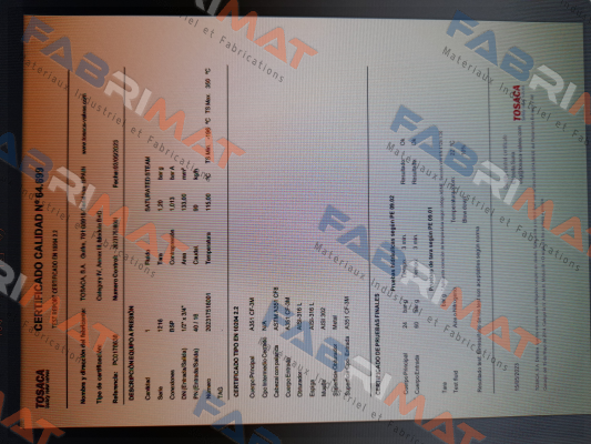 QUALITY CERTIFICATE 3.1 Tosaca