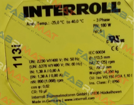 113i // PN: 180 W  Interroll